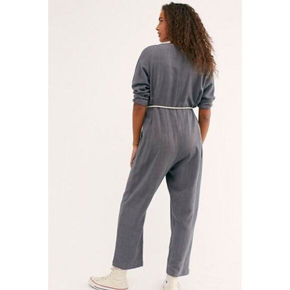 New Free People x Rachel Pally Troy Linen Jumpsuit $255 SMALL Gray Long Sleeve - Picture 2 of 6
